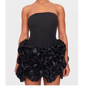 PrettyLittleThing Black Strapless Dress with Rosette Skirt